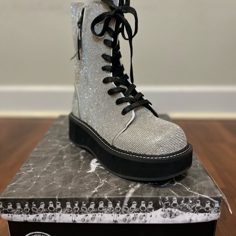 Silver Platform Lace-Up Boots - Picture 2 of 6